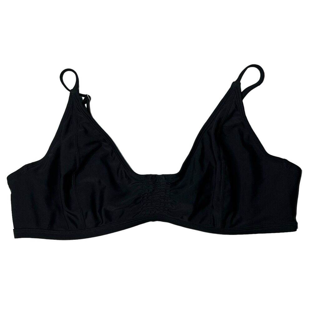 ATHELTA Women Black XL 40 B/C Ruched Wire Adjustable Strap Bikini Top Swimsuit
